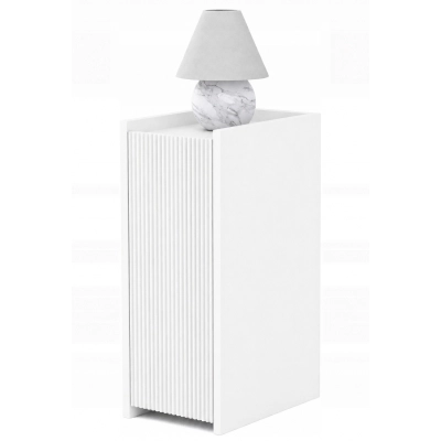 Stolik nocny "NARROW" biały mat, ryfle, wąski 25cm
